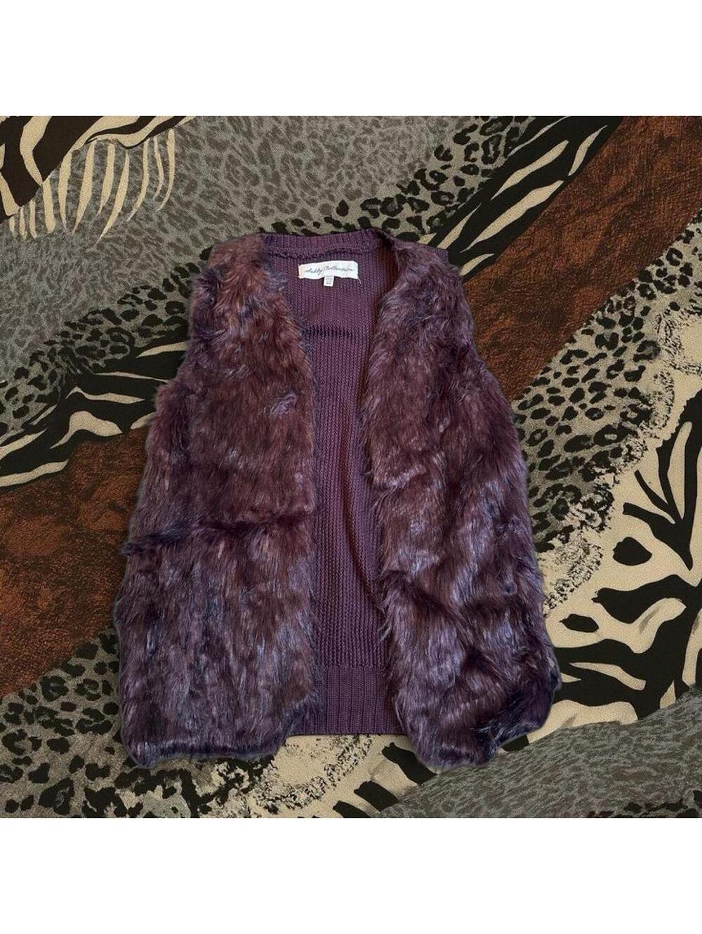 Burgundy faux fur vest